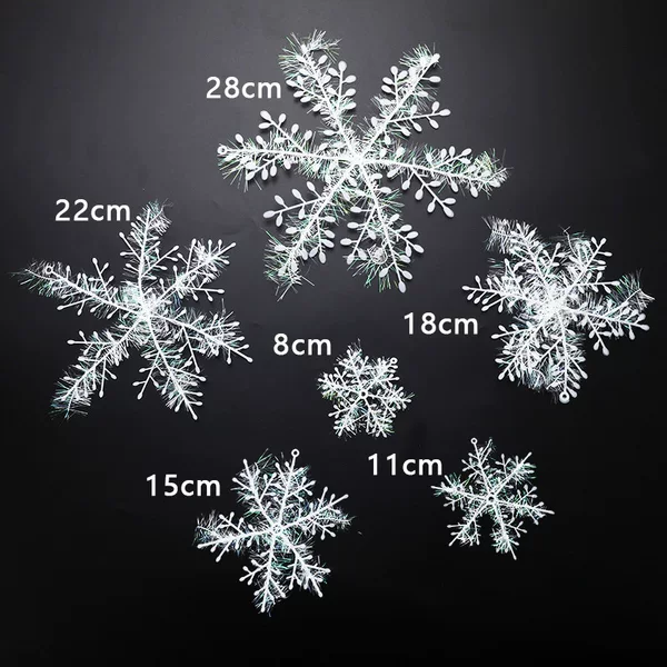 Foreign trade cross-border Christmas snowflake plastic snowflake brushed Christmas tree decorative pendant 3 pieces 11CM-28CM