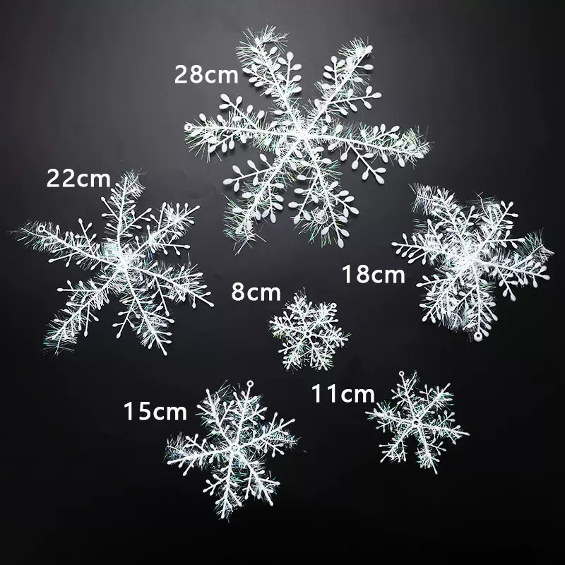 外贸跨境圣诞雪花片塑料雪花片拉丝圣诞树装饰挂件3片装11CM-28CM