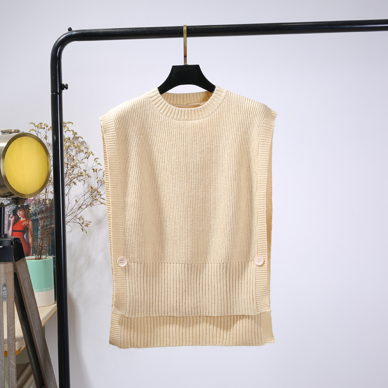 Chaleco de lana de punto de primavera y otoño de las mujeres de cuello redondo delgado chaleco exterior estilo de hong kong estilo coreano chaleco suéter de color sólido image 3