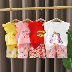 女の子の半袖セット純綿夏の新型女の子の袖の半ズボンの2つのセットの欧米風の赤ちゃんの夏の子供服