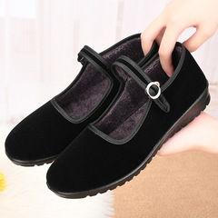秋冬新款聚氨酯底加絨老北京布鞋女工作鞋酒店超市上班鞋服務員鞋