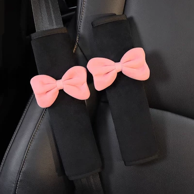 Car Seat Belt Shoulder Cover: Seat belt shoulder pad - set-of-2-pink-bow-plush-shoulder-cover