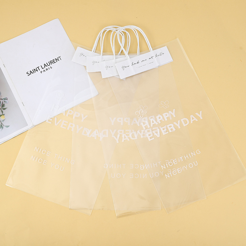 透明鲜花手提袋单支玫瑰鲜花手提袋花束包装袋礼品袋现货