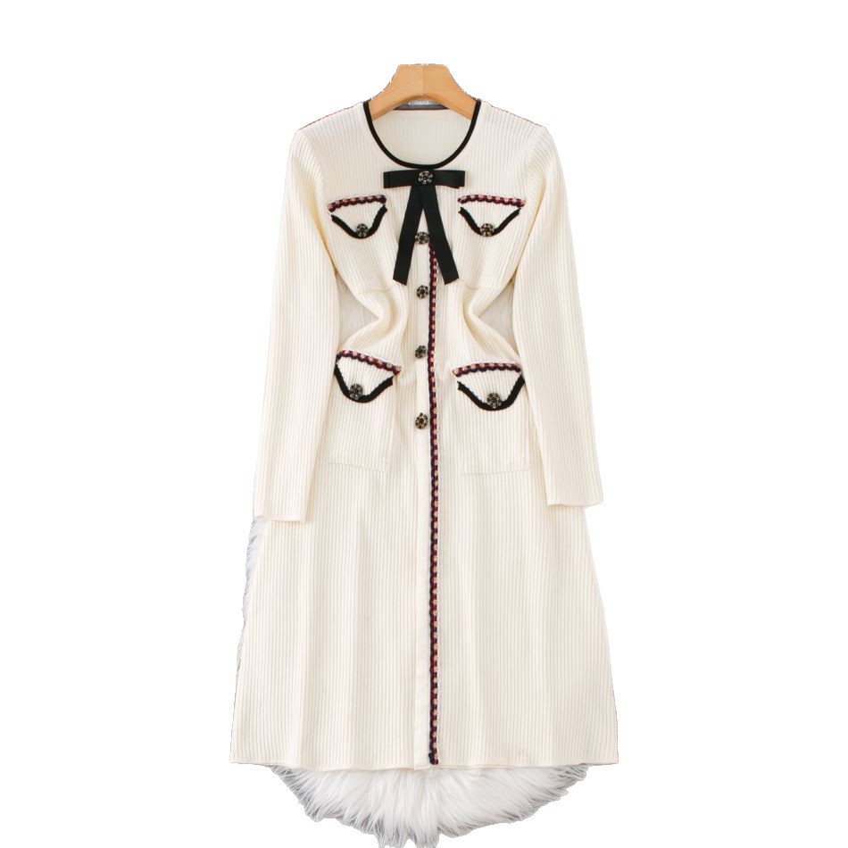 Bow-Knot Long Sleeve Knit Dress - Slim Fit Bodycon Sweater Dress For Autumn/Winter (Black/Red/Beige, S/M/L/Xl)_ecoleips.com