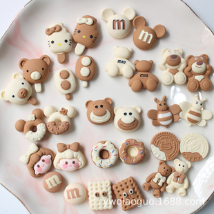 Cute cat ice cream smiley face milk tea color resin jewelry accessories diy hair accessories rubber band clip handmade materials