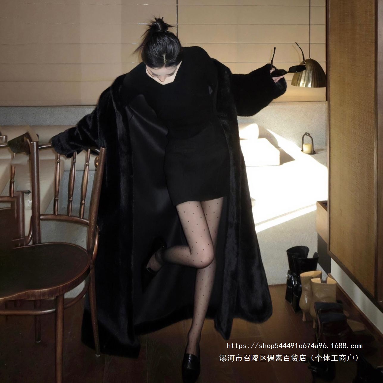 皮毛一体仿水貂绒环保皮草外套女长款过膝宽松立领毛毛绒貂皮大衣
