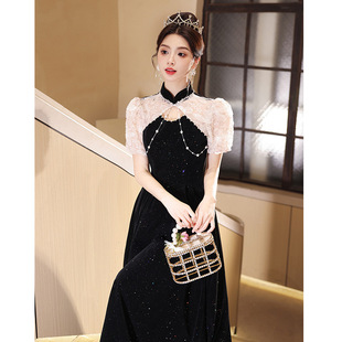 Black Cheongsam Evening Dress for Women 2025 New New Chinoiserie Adult Ceremony Banquet Accessible Luxury Niche Classy Host Skirt