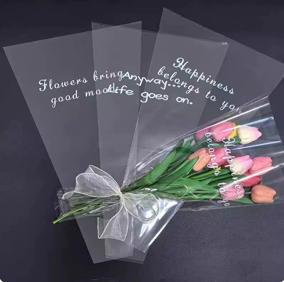 OPP трапециевидная сумка для цветов прозрачная одинарная сумка для упаковки букета цветов с несколькими розами по всей упаковке Sky Star
