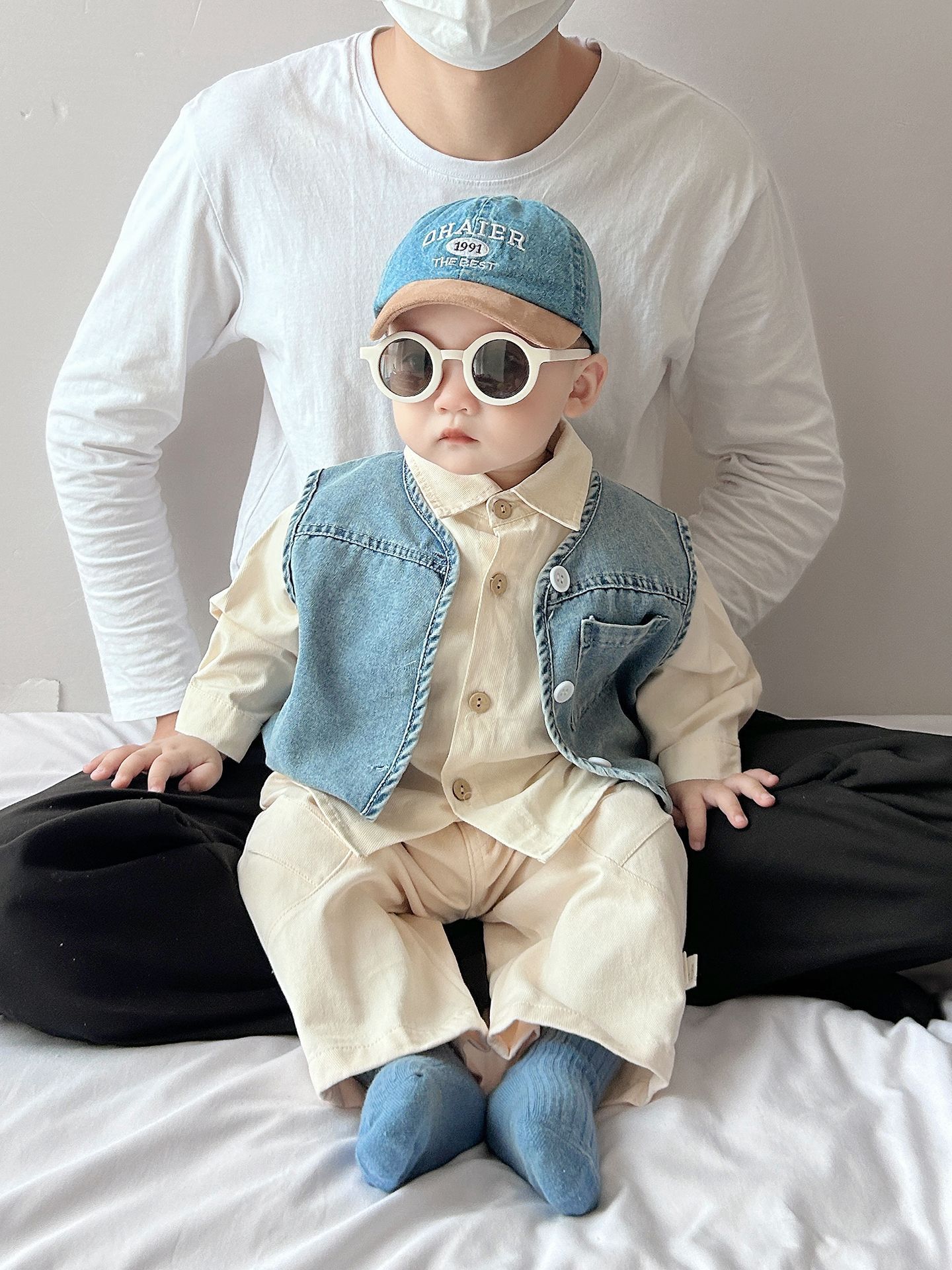 Chaleco de vaquero de primavera y otoño para niños, chaleco casual de hombro para bebés.