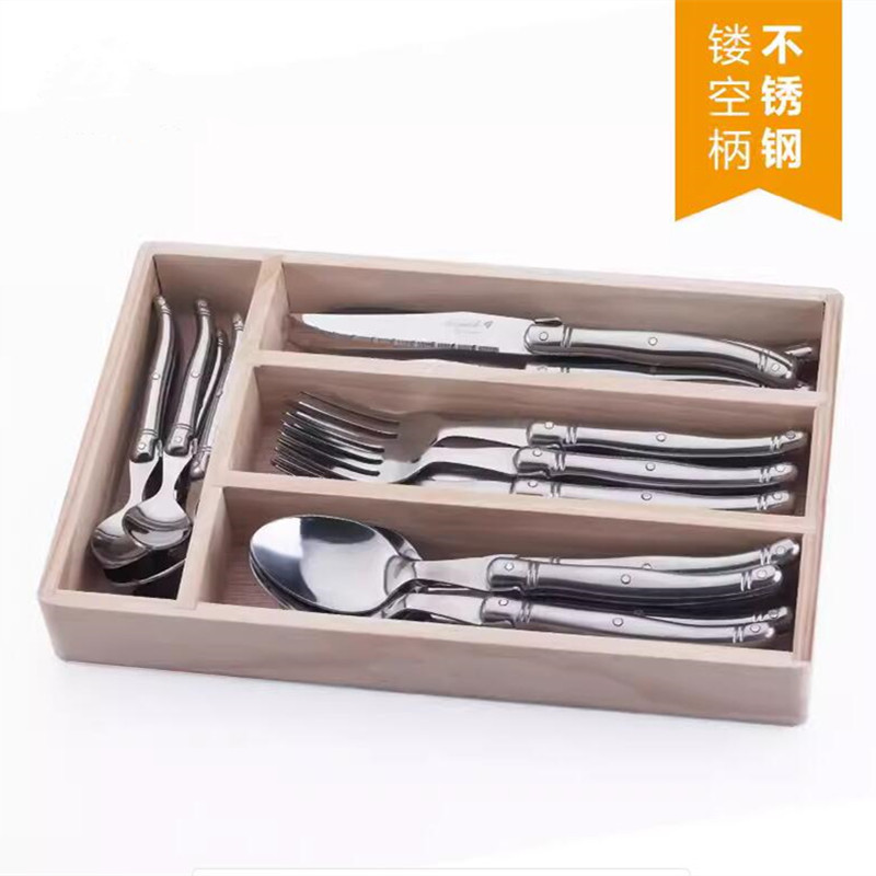 in stock Household Stainless Steel Western Food Tableware 24 Piece Set Wooden Box Western Food Knife, Fork and Spoon suit French Hot Selling Steak Knife