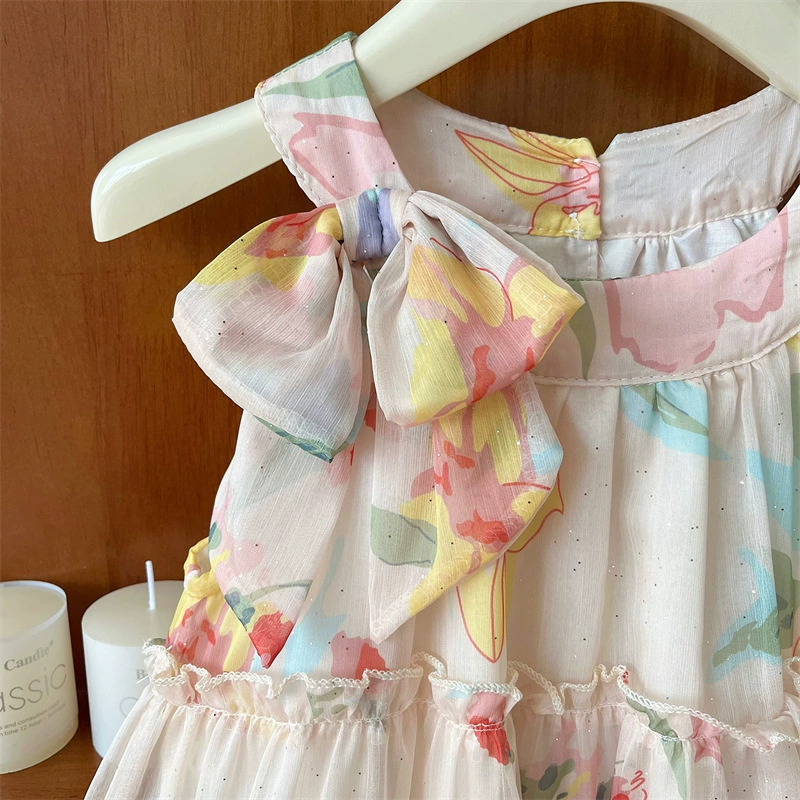 Summer skirt, children's shiffon beach dress girl's, slip dress, flowered