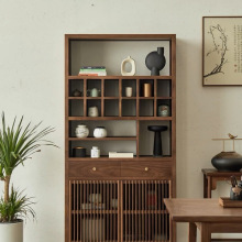 中式实木榆木博古架黑胡桃置物架展示柜禅意书架多宝阁茶室书柜