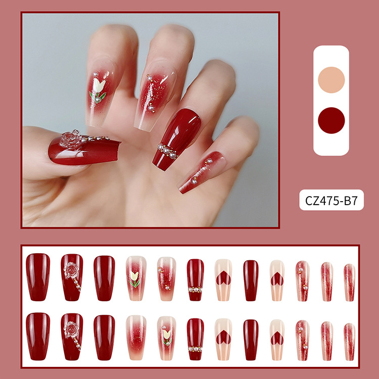 Tiktok mejor vendido diamante pieza de uñas arte de uñas parche de uñas falso avanzado desgaste hecho a mano de uñas producto terminado largo al por mayor