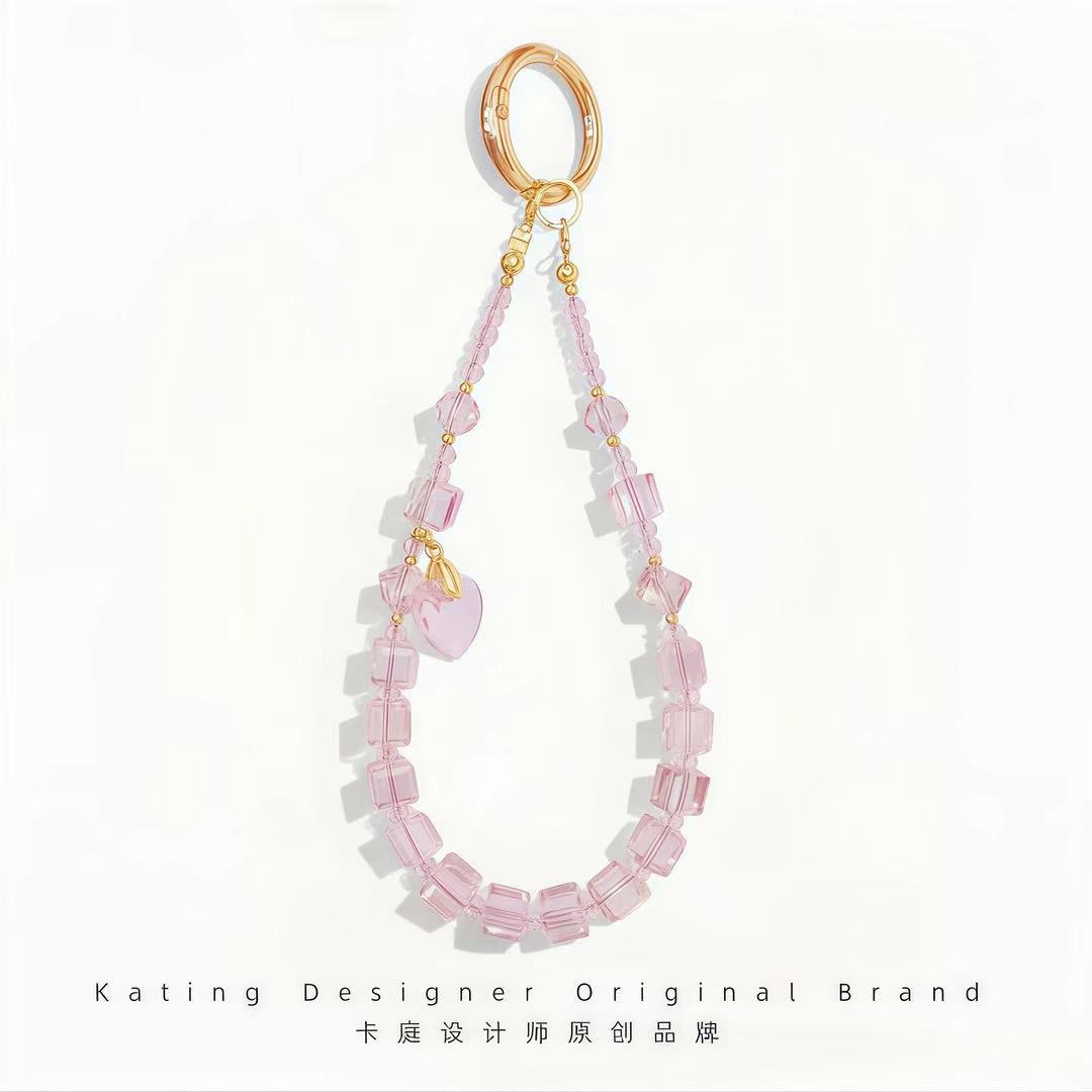 【工厂直销预制款】桃粉色水晶防丢手机链绳高级感包包挂件钥匙扣