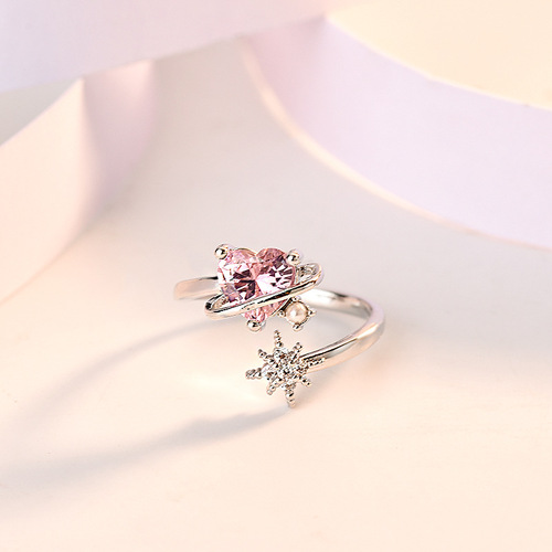 Internet celebrity hot selling original new love pink diamond hexagram open ring female princess dream girl romantic light luxury