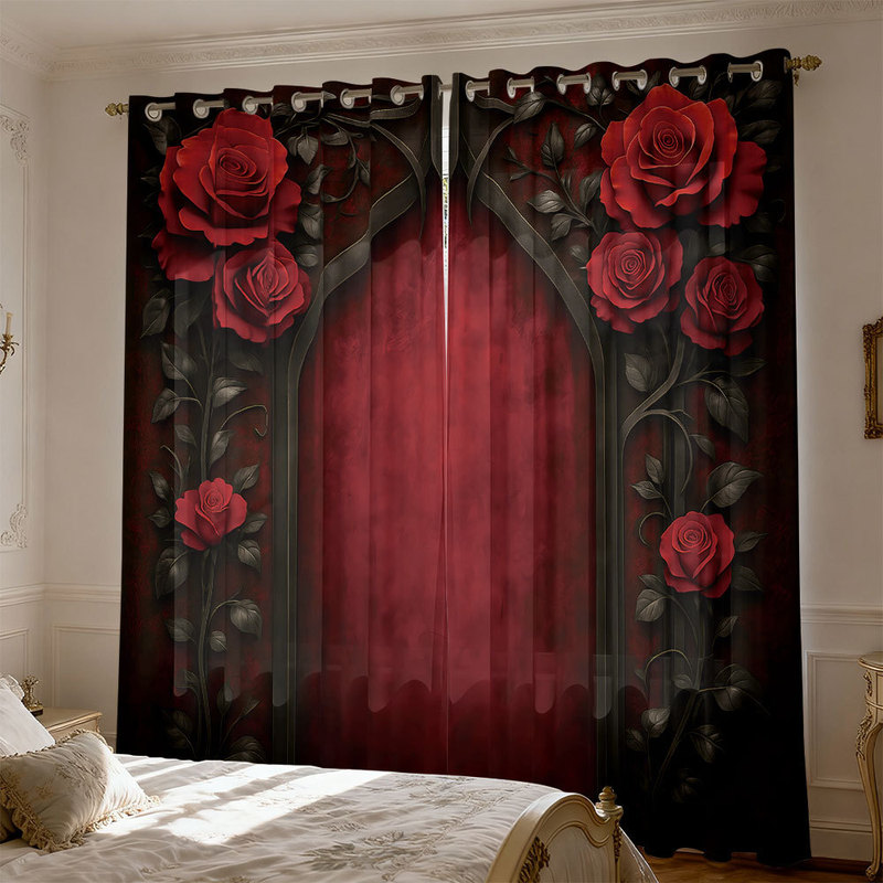 Meike Digital Printed Curtains with Rose Design, Customizable for Study and Living Room, Sunshade and Heat Insulation Curtains, with Installation Service Meike Digital Printed Curtains with Rose Design, Customizable for Study and Living Room, Sunshade and Heat Insulation Curtains, with Installation Service