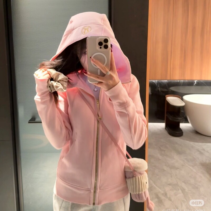 Lulu Original Embroidered Scuba Sweatshirt Slim Fit Hooded Zipper Casual Sports Yoga Jacket Fleece Top for Women Lulu Original Embroidered Scuba Sweatshirt Slim Fit Hooded Zipper Casual Sports Yoga Jacket Fleece Top for Women