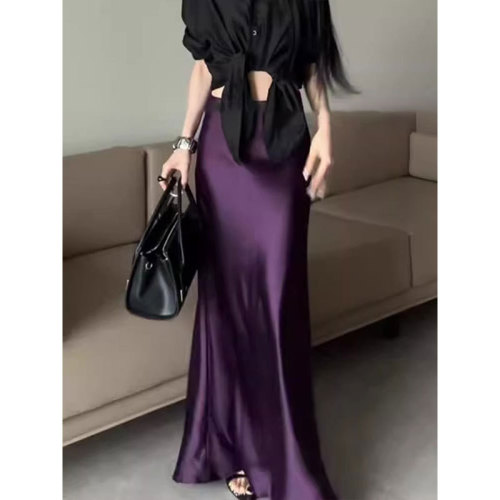Acetate skirt for women 2025 spring new style French glossy slim slim and drapey comfortable and fashionable fishtail skirt