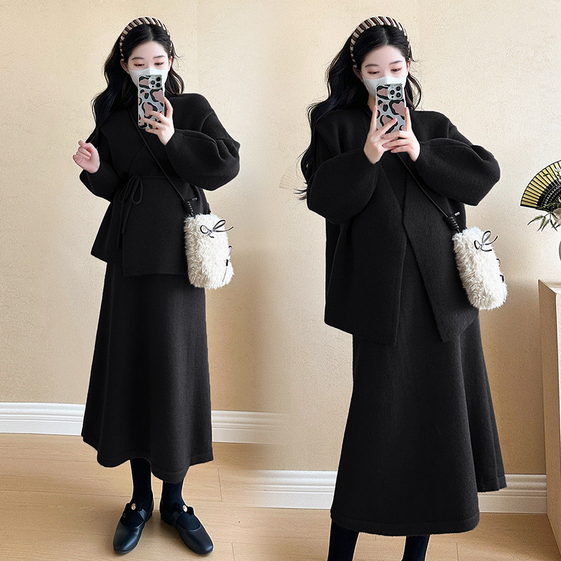 2024秋冬新作妊婦服韓国版気質妊婦服セット厚手ゆったり妊婦セーターワンピース