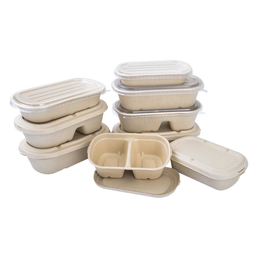 Fiambrera de pulpa de papel desechable Ensalada de frutas Fiambrera de sushi degradable Comida ligera con tapa Caja de embalaje para llevar de vuelo