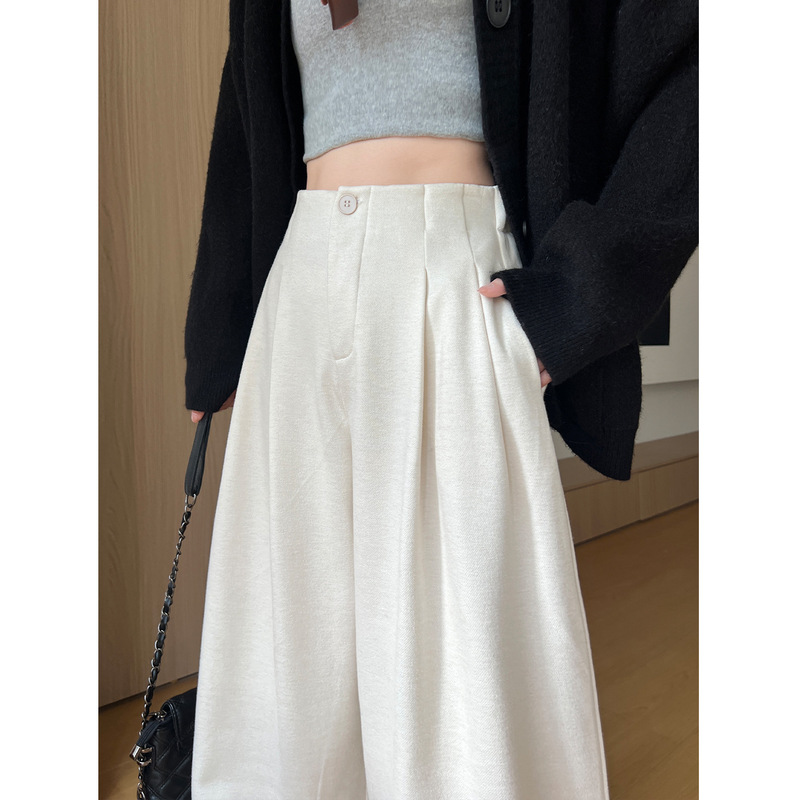 Off-White Glutinous Rice Suit Pants for Women, Autumn and Winter 2025 New Style, High-Waisted, Slimming, Relaxed Drape, Soft and Thick Wide-Leg Pants
