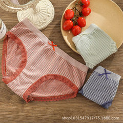 內褲女士石墨烯蕾絲蝴蝶結日系格子無痕中腰甜美學生少女三角褲頭