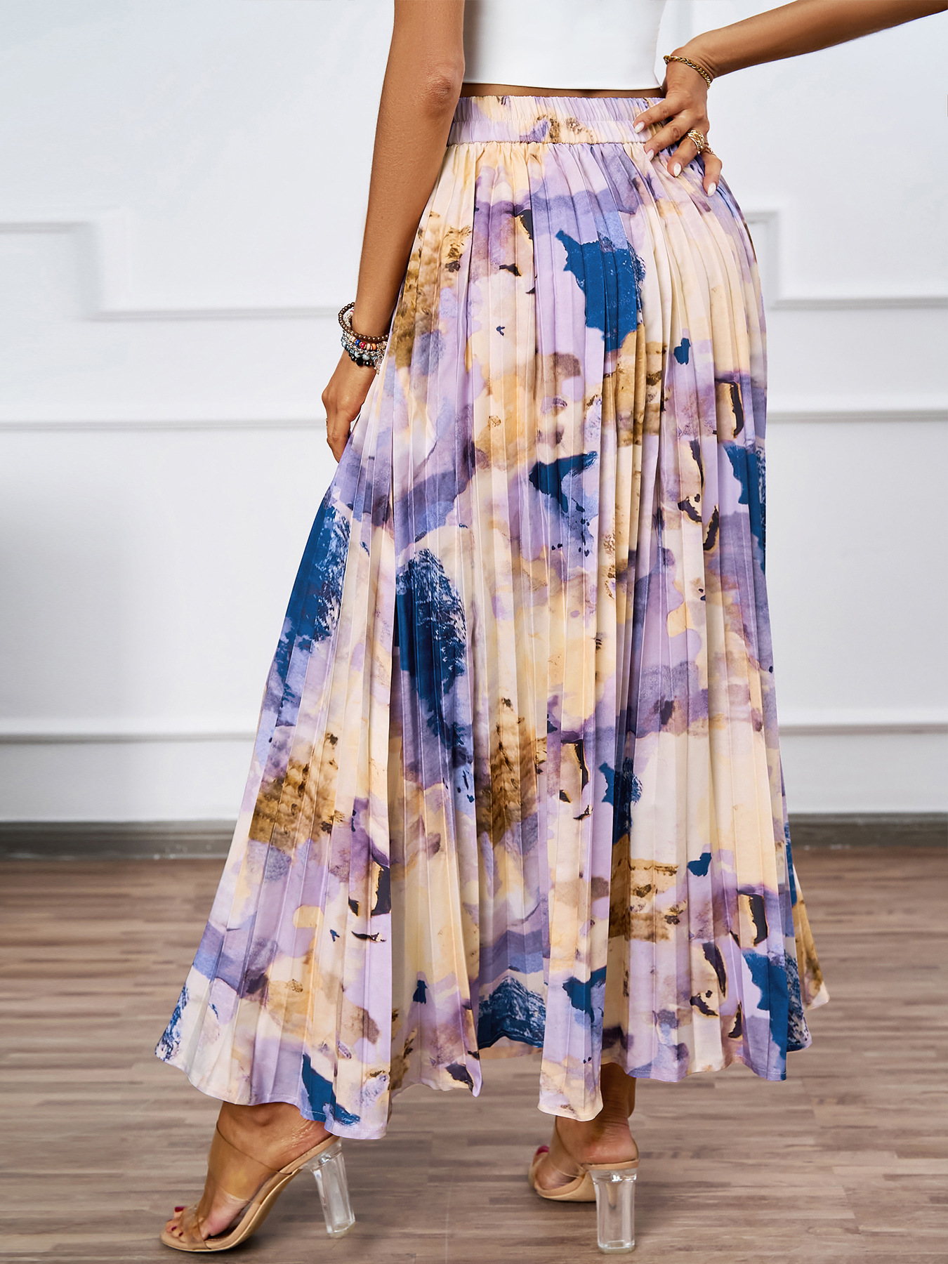 320g Weight Maxi Long Dress Dress Length Type Pleated Skirt Dresses Type Polyester Fabric Type Mid Waist Waist Line Inelastic Elasticity Holiday, Daily Occasion Regular Fit Fit Type Oil Painting Pattern Summer Season Women's Gender Casual Style Summer Casual Oil Painting Polyester Maxi Long Dress Skirts 7