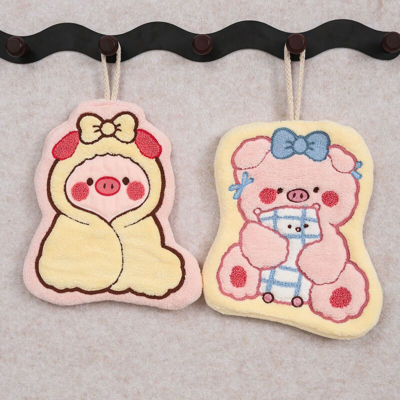 Cute Cartoon Hand Towel Hanging Type New Style Children's Hand Towel Kitchen Quick-Dry Thickened Embroidered Coral Fleece Handkerchief