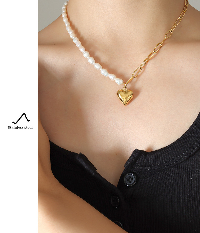 Elegant Heart Shape Titanium Steel Necklace Plating Pearl Stainless Steel Necklaces_colorza_5
