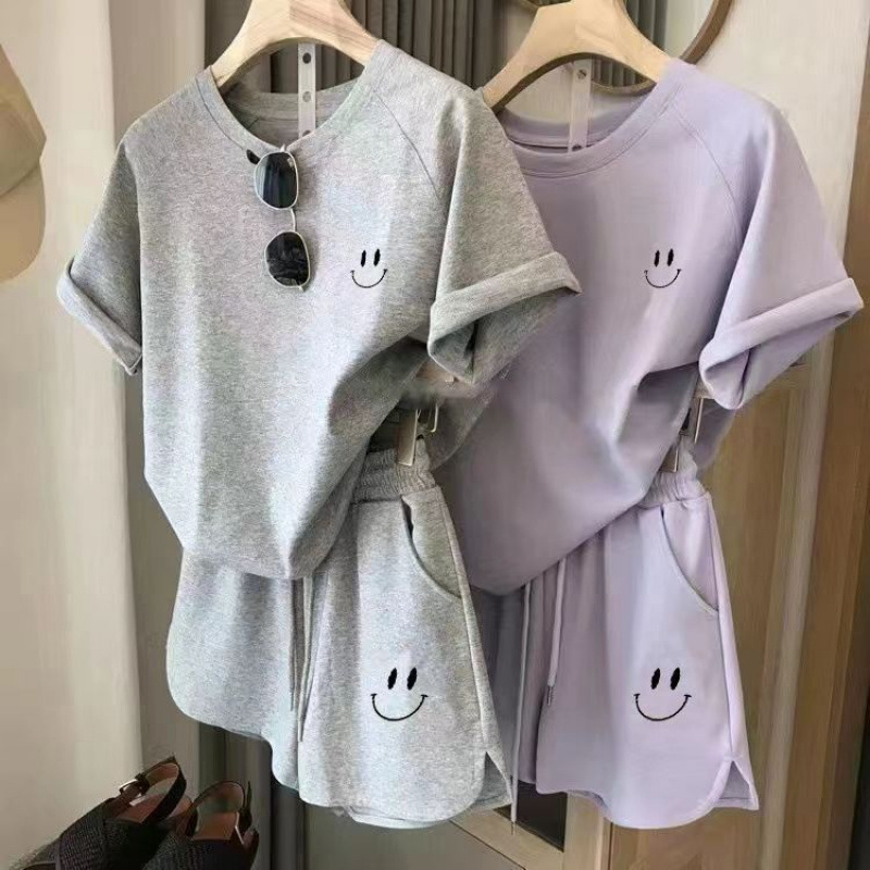 Amazon Smiley Face Casual Sports Suit Summer Loose Simple Fashionable Age-Reducing Two-Piece Set