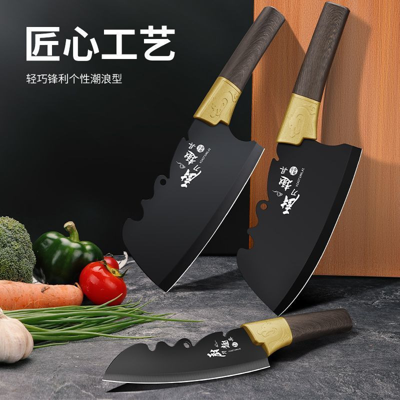 Cuchillo de cocina forjado a mano, cuchillo de cocina de corte de carne, cuchillo de cocina ultra rápido, cuchillo de corte de hueso doméstico de hoja negra, corte afilado