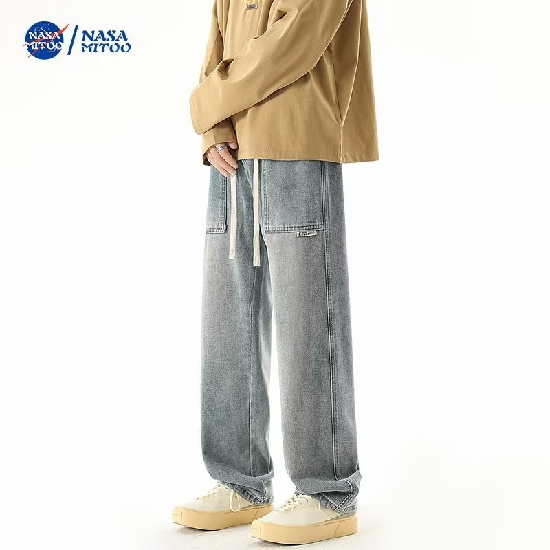 2024 primavera y otoño nuevo estilo americano recto retro lavado casual de gran tamaño pantalones de mezclilla desgastados de calle alta