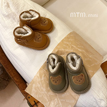 宝宝卡通雪地靴冬儿童加绒加厚大棉短靴男女童皮面防水防滑雪地棉