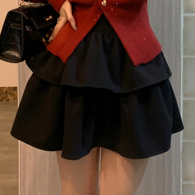 Demi-season black colored woolen skirt