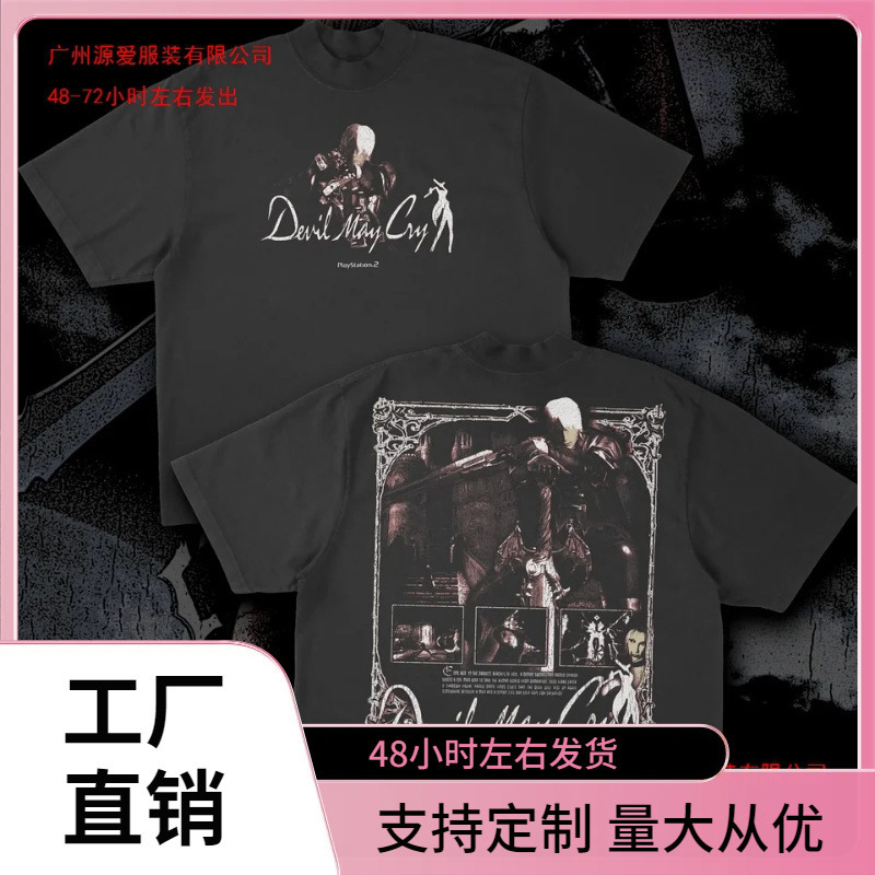 European Size Cotton T25 New Hot Fashion Men's and Women's T-Shirts Millennium May Cry Heavyweight Crop Tops