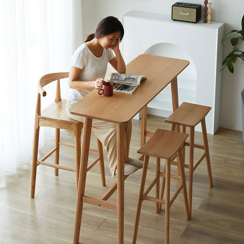Nordic Solid Wood Bar Table Home Living Room Wall Long Bar Table Restaurant Balcony Ash Wood High Dining Table