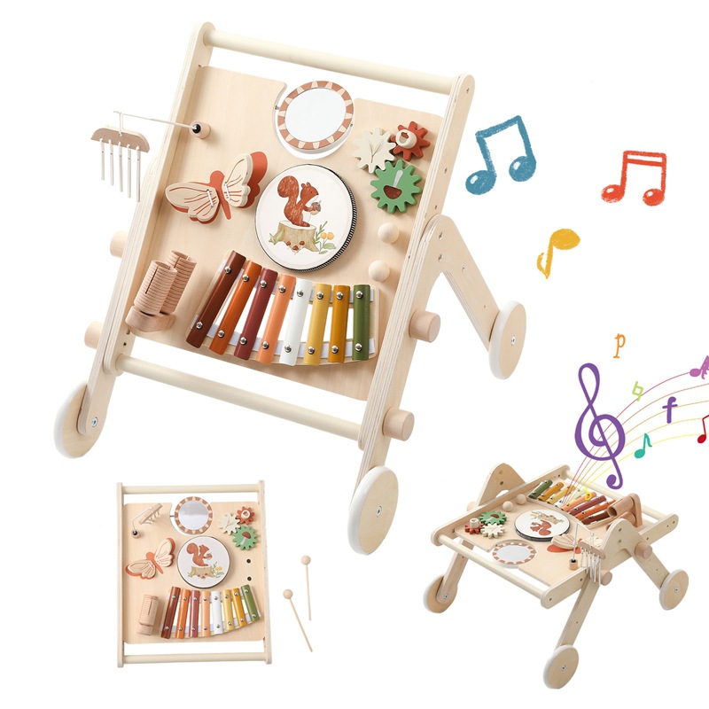 Carrito de música de mesa de sonido de piano de gran pieza, andador, juguetes para niños, mesa ocupada de rompecabezas de educación temprana multifuncional para bebés