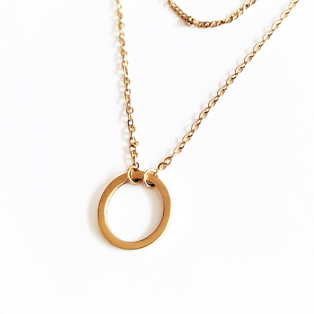 7g Weight Layered Necklaces Classification Daily Occasion Stainless Steel, Titanium Steel Material Circle Pattern Women'S Gender Plating Design Simple Style Style Simple Style Circle Stainless Steel Titanium Steel Plating Layered Necklaces 8