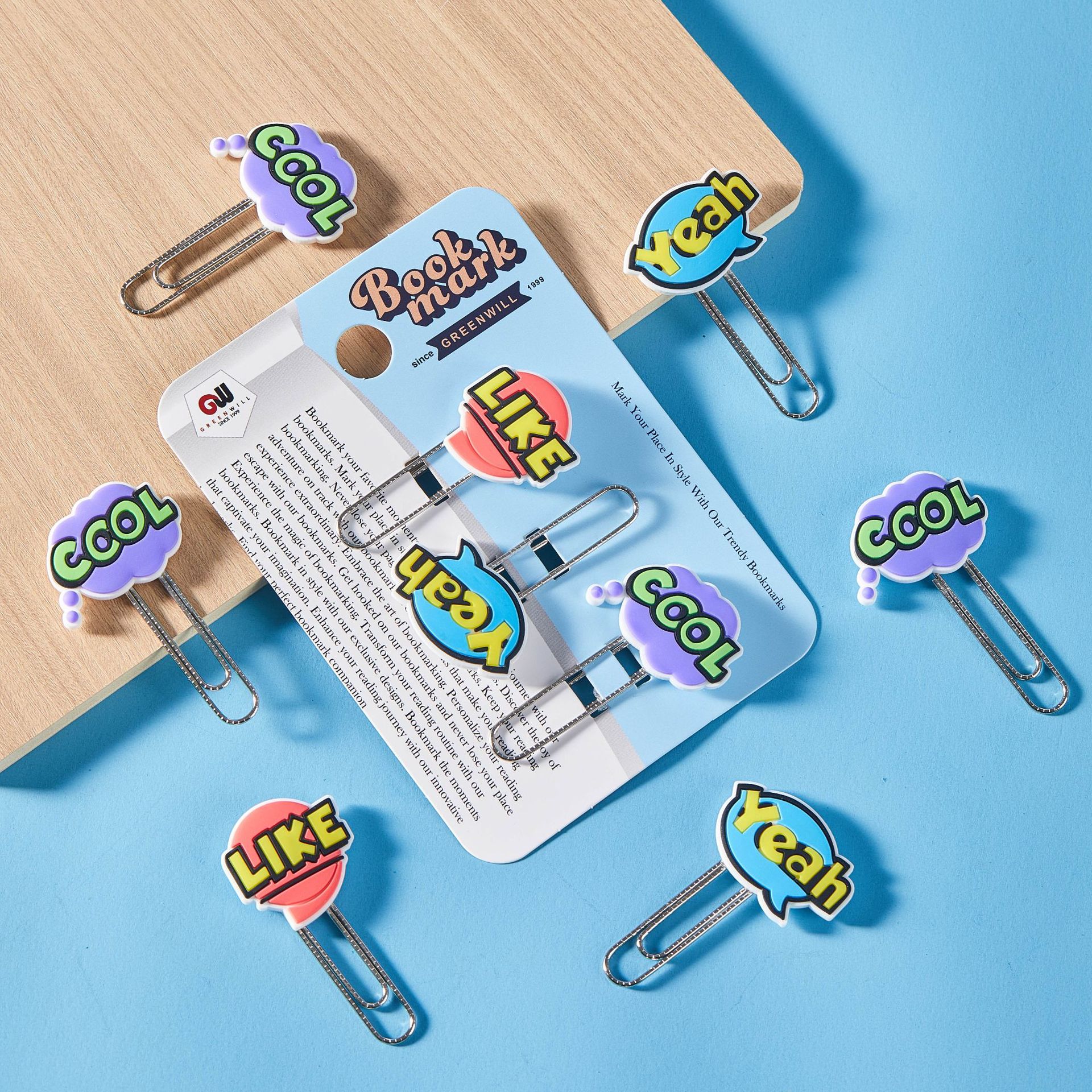 Caricaturas palabras inglesas PVC pegamento blando clips de papel de prueba de estudiantes clips de marcadores clips de oficina clip de metal