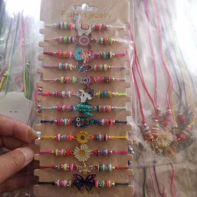 亚马逊儿童手串多色蜡线编织油画软陶动物手链卡片手链项链套装
