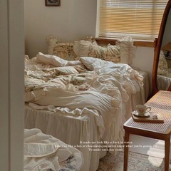 フランスのプリンセス風綿四点セットのレトロなプリント二重のハスの葉の縁は柔らかい純綿の寝具をカバーしています。