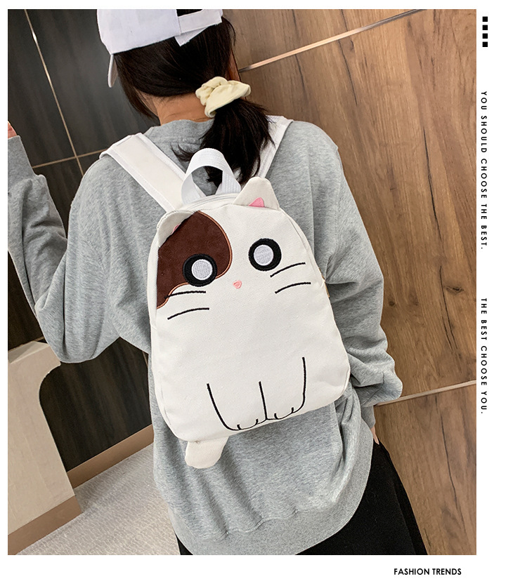 Daily Occasion Canvas Material Animal, Cat Pattern All Seasons Season Cute Cat Canvas Girl Backpack Student School Bag Backpack