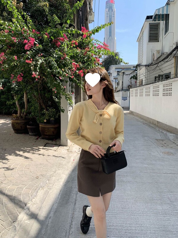 韩系甜美蝴蝶结针织开衫女秋季设计感别致毛衣打底衫洋气绝美上衣|undefined