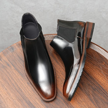尖头男士靴子，高档复古一脚蹬男靴，欧美潮流，牛皮制作