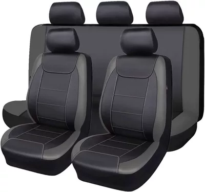 Universal seat cover — Carbon Fiber Leather Car Seat - dark-gray-spliced-with-black-2-piece-set-front-single-seat