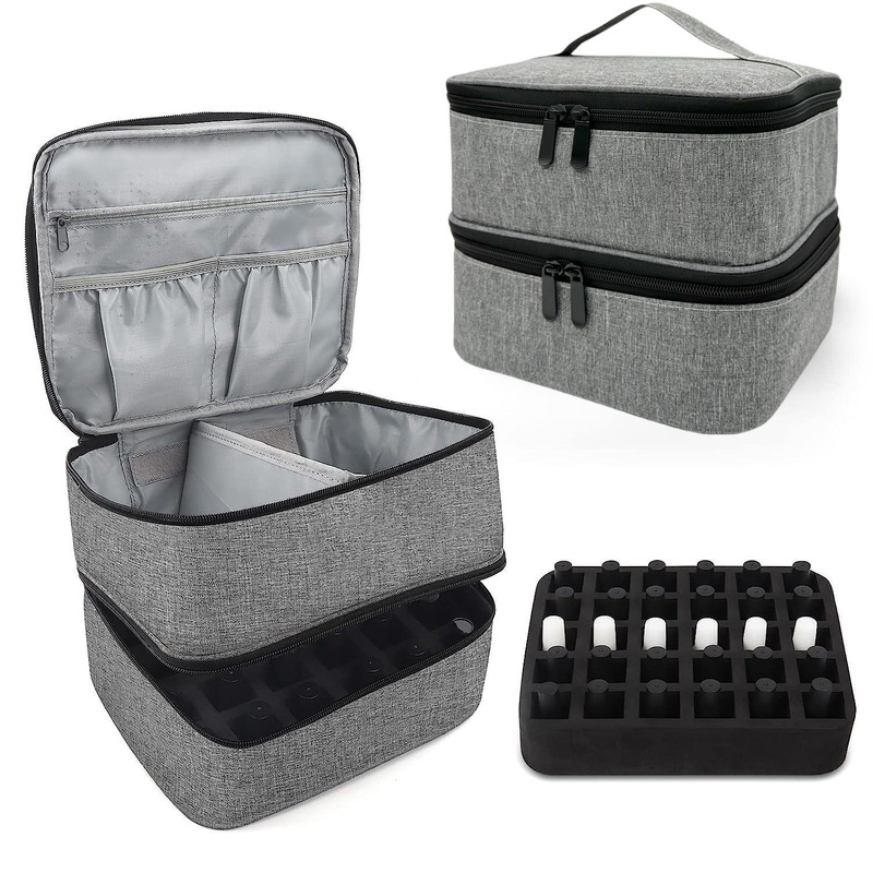 Amazon new nail polish carrying bag double layer nail polish storage bag can hold 30 bottles cosmetic bag storage bag
