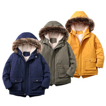 外貿童裝2022冬季新款男童棉衣加絨加厚保暖時尚連帽棉服兒童棉襖
