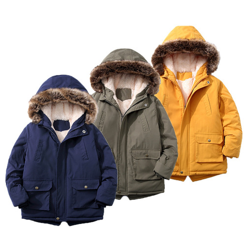 Foreign trade children's wear  winter new style boys 'cotton coat with velvet and thick insulation fashionable hooded cotton coat children's cotton coat