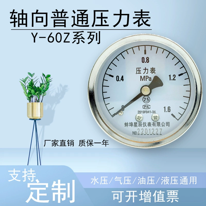 Y60Z обычный манометр осевой бесшовный гидравлическое давление гидравлического давления гидравлический вакуумный отрицательный манометр Тип заднего соединения