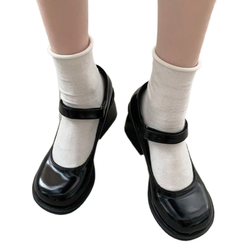 Negro retro tacón grueso tacones altos zapatos de cuero para mujeres 2023 primavera nuevo estilo francés vestido Mary Jane Zapatos de una sola capa